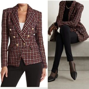 L'Agence Kenzie Double Breasted Metallic Tweed Blazer in Red And Navy Size 8